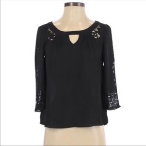 Maeve Anthropologie laser cut black blouse 00p